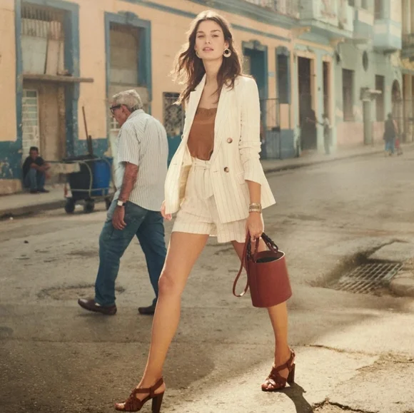 Sezane Christine Striped Ecru/Cafe Jacket - Picture 3 of 4